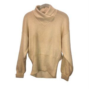 vintage off white Wool Breast Cancer ribbon on arm shawl neck sweater L